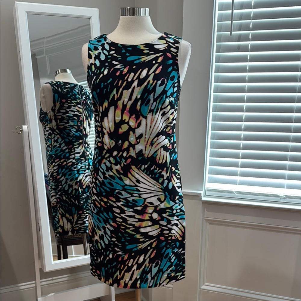 Multicolor Sleeveless Dress exposed back zipper Sz S (6) EUC